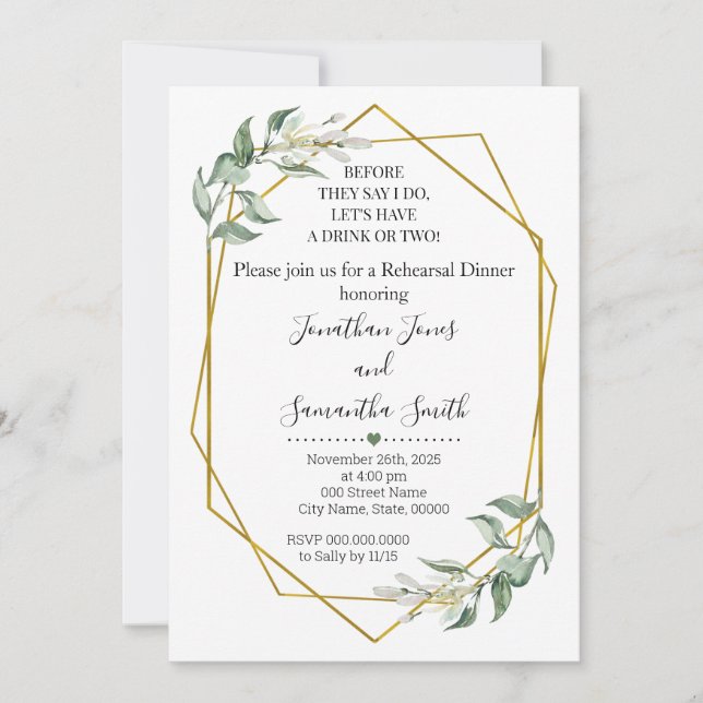 Before they say I do rehearsal dinner Greenery Invitation (Front)