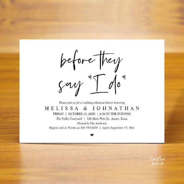 Before They Say "I Do", Wedding Rehearsal Dinner Invitation (Before They Say "I Do", Modern Wedding Rehearsal Dinner Invitation Card in black and white)