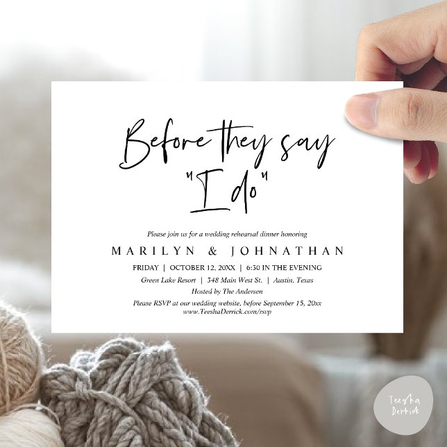 Before They Say "I Do", Wedding Rehearsal Dinner Invitation (Before They Say "I Do", Wedding Rehearsal Dinner Party Invitation Card, PDF, White Black)