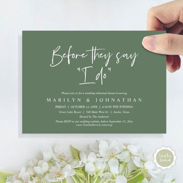 Before They Say "I Do", Wedding Rehearsal Dinner Invitation (Before They Say "I Do", Wedding Rehearsal Dinner Party Invitation Card, PDF, Sage Green Greenery)