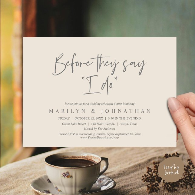 Before They Say "I Do", Wedding Rehearsal Dinner Invitation (Before They Say "I Do", Wedding Rehearsal Dinner Party Invitation Card, PDF, Cream Grey)
