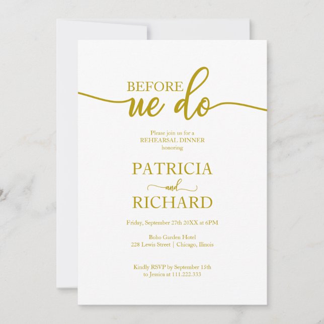 Before We Do Elegant Gold Rehearsal Dinner Invitation (Front)