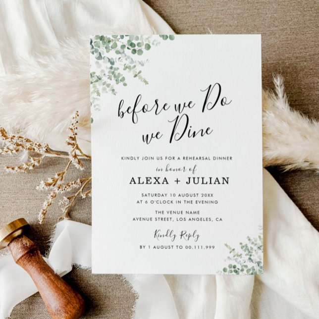 before we do eucalyptus greenery rehearsal dinner invitation (Creator Uploaded)
