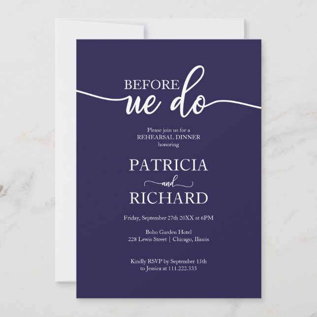 Before We Do Navy Blue Elegant Rehearsal Dinner Invitation (Front)