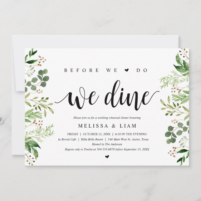 Before We Do, We Dine, Greenery, Rehearsal Dinner Invitation (Front)