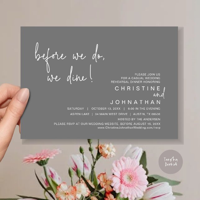 Before We Do, We Dine, Rehearsal Dinner, Dark Grey Invitation (Before We Do, We Dine, Wedding Rehearsal Dinner Invitation Card, PDF, in Dark Grey)