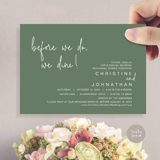 Before We Do, We Dine Rehearsal Dinner, Sage Green Invitation (Before We Do, We Dine, Wedding Rehearsal Dinner Invitation Card, PDF, in Sage Green)