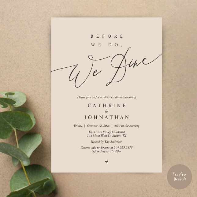 Before we do, we dine, Warm Sand Rehearsal Dinner Invitation (Before we do, we dine, Modern Elegant Romantic Rehearsal Dinner Invitation Card in Warm Sand)