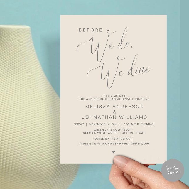 Before we do, we dine, Wedding Rehearsal Dinner  I Invitation (Before We Do, We Dine, Wedding Rehearsal Dinner Invitation Card, PDF, in Dark Grey and Cream)