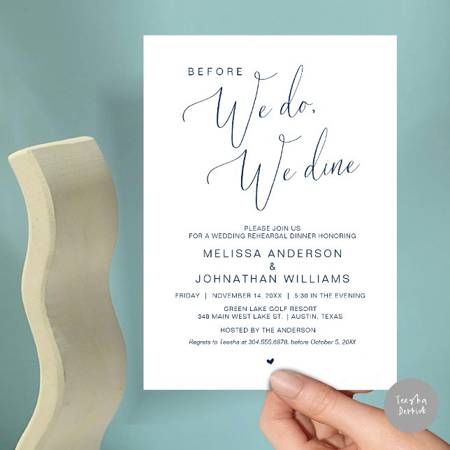 Before we do, we dine, Wedding Rehearsal Dinner  I Invitation (Before We Do, We Dine, Wedding Rehearsal Dinner Invitation Card, PDF, in Navy Blue)