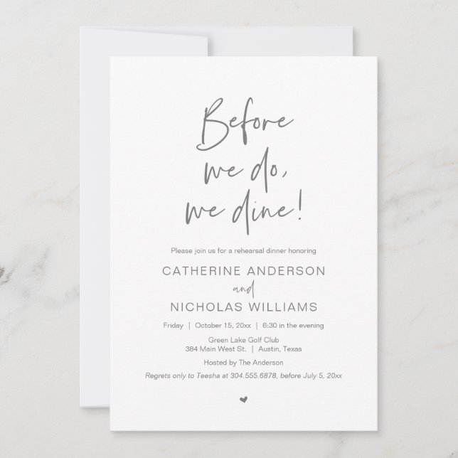 Before We Do, We Dine, Wedding Rehearsal Dinner In Invitation (Front)