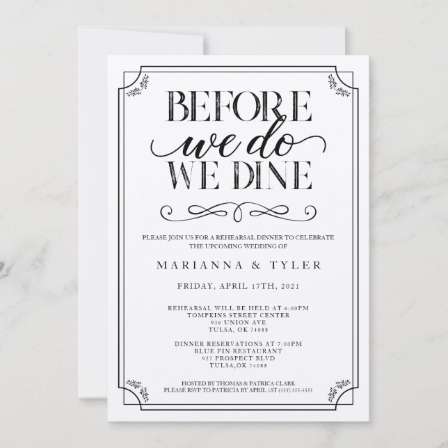 Before We Do We Dine Wedding Rehearsal Dinner Invitation (Front)