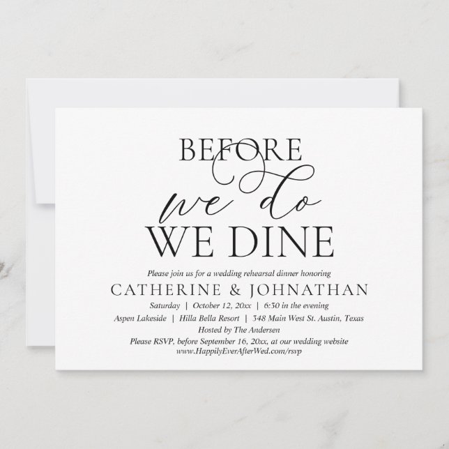 Before We Do, We Dine, Wedding Rehearsal Dinner Invitation (Front)