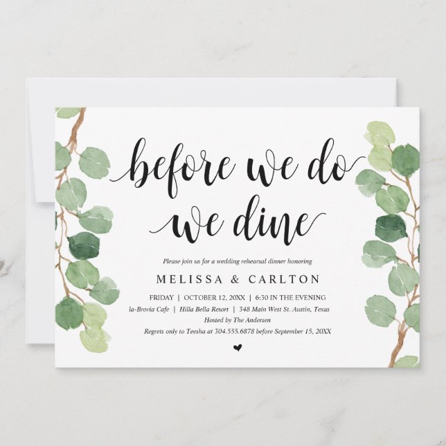 Before We Do, We Dine, Wedding Rehearsal Dinner Invitation (Front)