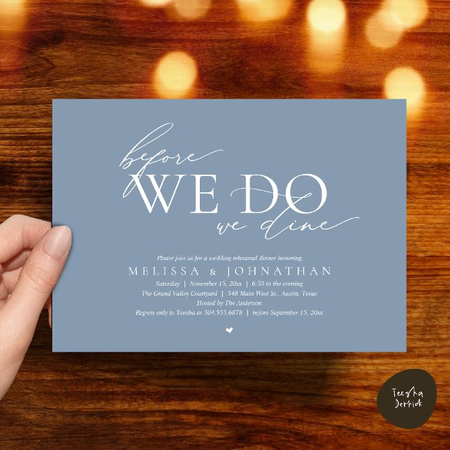 Before We Do, We Dine, Wedding Rehearsal Dinner Invitation (Before We Do, We Dine, Wedding Rehearsal Dinner Invitation Card Dusty Blue)