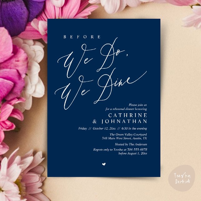 Before we do, we dine, Wedding Rehearsal Dinner Invitation (Before we do, we dine, Modern Wedding Rehearsal Romantic Dinner Invitation Card PDF Navy Blue)