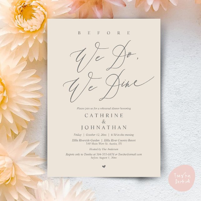 Before we do, we dine, Wedding Rehearsal Dinner Invitation (Before we do, we dine, Modern Wedding Rehearsal Romantic Dinner Invitation Card PDF Cream Grey)
