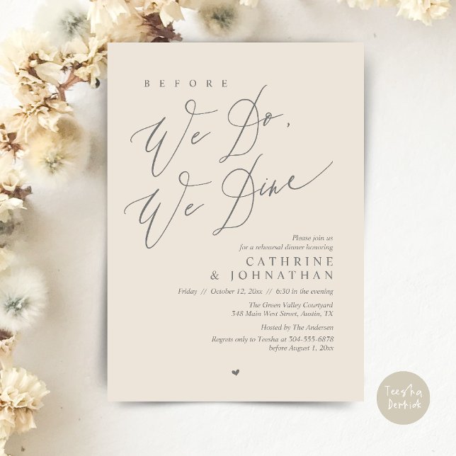 Before we do, we dine, Wedding Rehearsal Dinner Invitation (Before we do, we dine, Modern Wedding Rehearsal Romantic Dinner Invitation Card PDF Cream Grey)