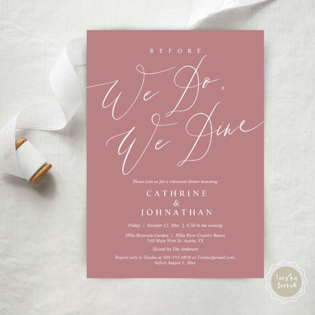 Before we do, we dine, Wedding Rehearsal Dinner Invitation (Before we do, we dine, modern romantic wedding rehearsal dinner invitation card, pdf, in dusty rose )
