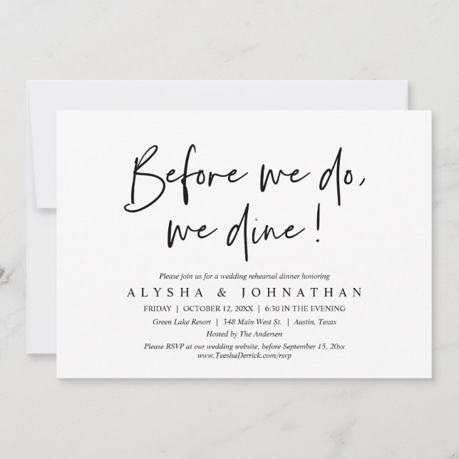 Before We Do, We Dine, Wedding Rehearsal Dinner Invitation (Front)