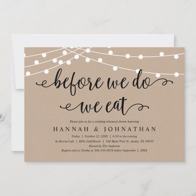Before We Do, We Eat, Rustic Rehearsal Dinner Invitation (Front)