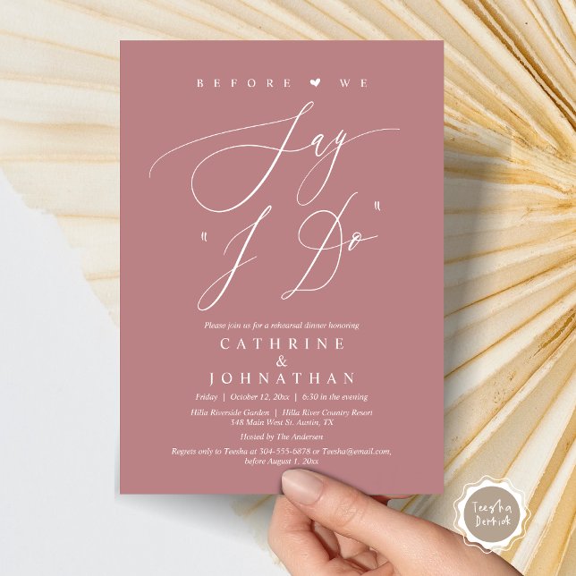 Before we say "I Do", Wedding Rehearsal Dinner Invitation (Before We Say "I Do", Wedding Rehearsal Dinner Invitation Card, Digital PDF JPG, in Dusty Rose Pink)