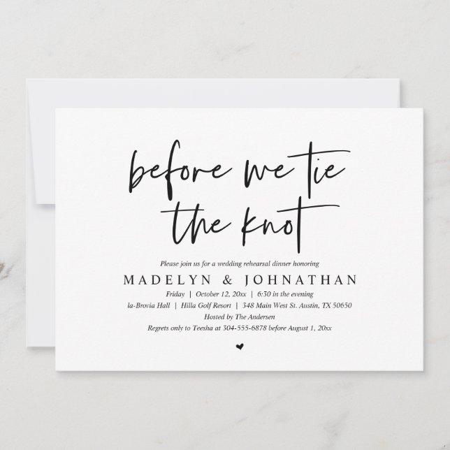 Before we tie the knot, Wedding Rehearsal Dinner Invitation (Front)