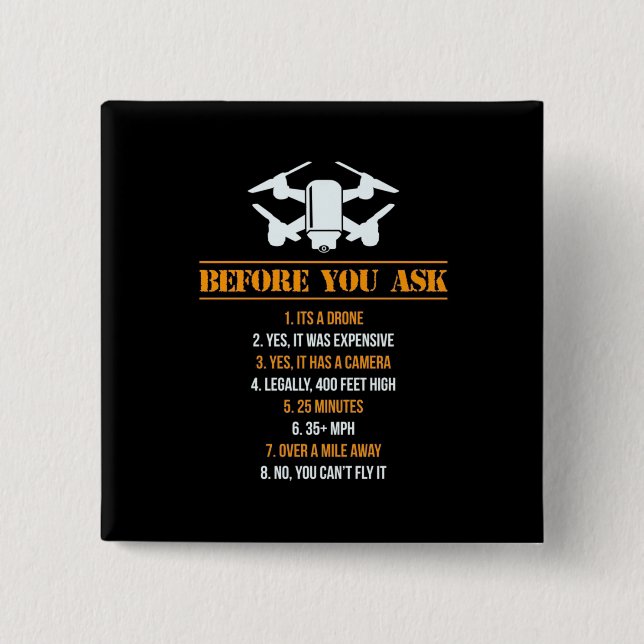 Before You Ask Drone Pilot 15 Cm Square Badge (Front)