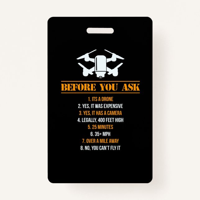 Before You Ask Drone Pilot ID Badge (Front)