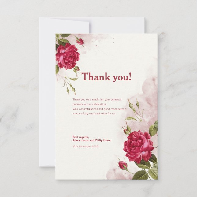 Bege Roses Flower watercolor Thank you card  (Front)