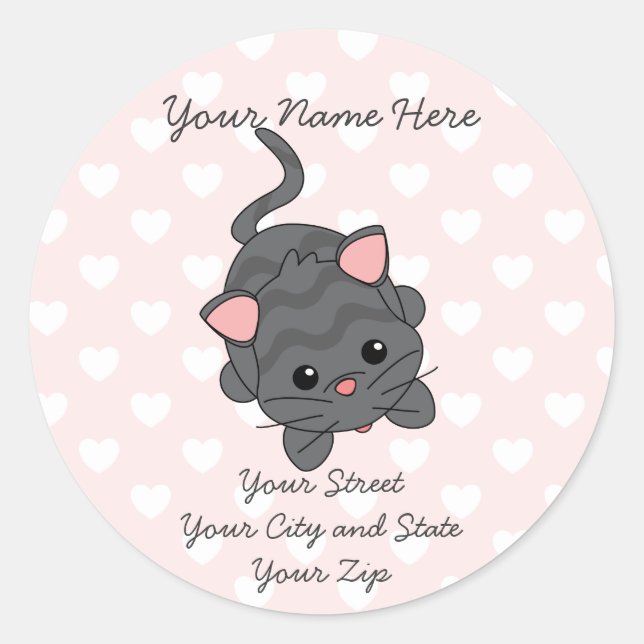 Begging Kitty  with Hearts Classic Round Sticker (Front)