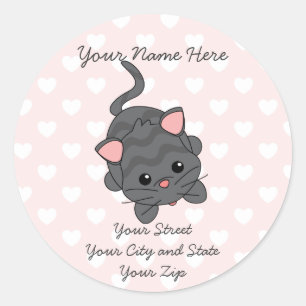Begging Kitty with Hearts Classic Round Sticker