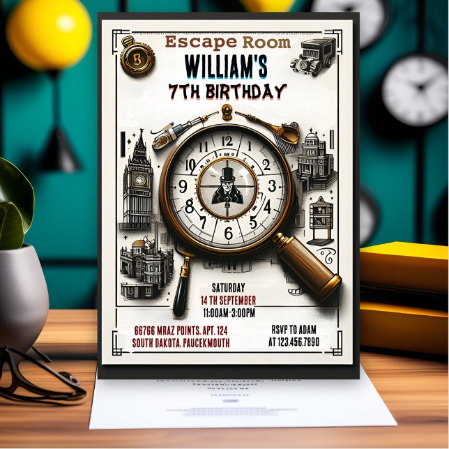 begin Clue Spy Escape Room 7th Birthday Invitation (Creator Uploaded)
