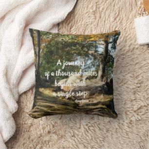 Begin Inspirational Quote Woodland Path  Cushion