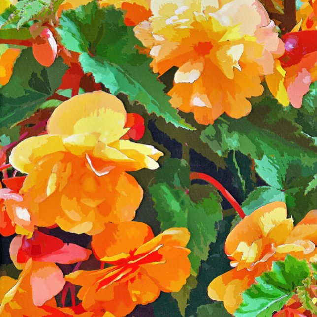 BEGONIAS TILE (A pretty watercolor of yellow and pink begonias. )