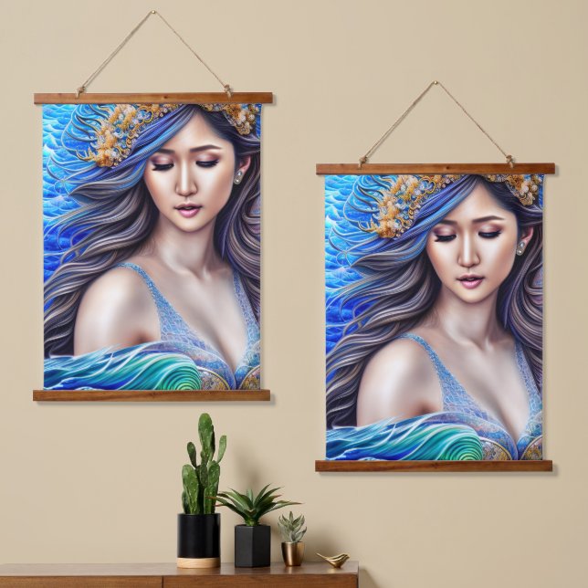 Beguiling Blue Breakwater | Fantasy Goddess Art Hanging Tapestry (Asymmetrical)