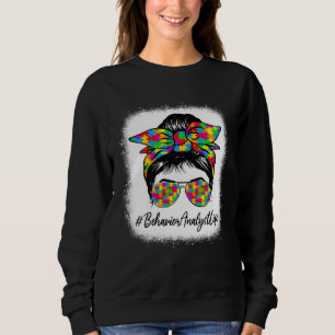 Behavior Analyst Messy Bun Supporting Autism Aware Sweatshirt