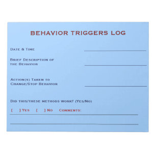 Behaviour Triggers Log (Sky Blue) Notepad