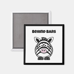 Behind Bars Zebra – Funny Cartoon Animal Pun Magnet
