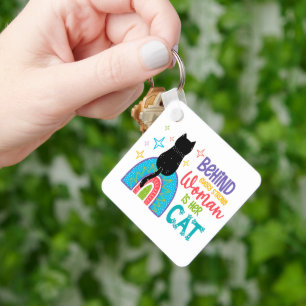 Behind Every Strong Woman Is Her Cat Key Ring