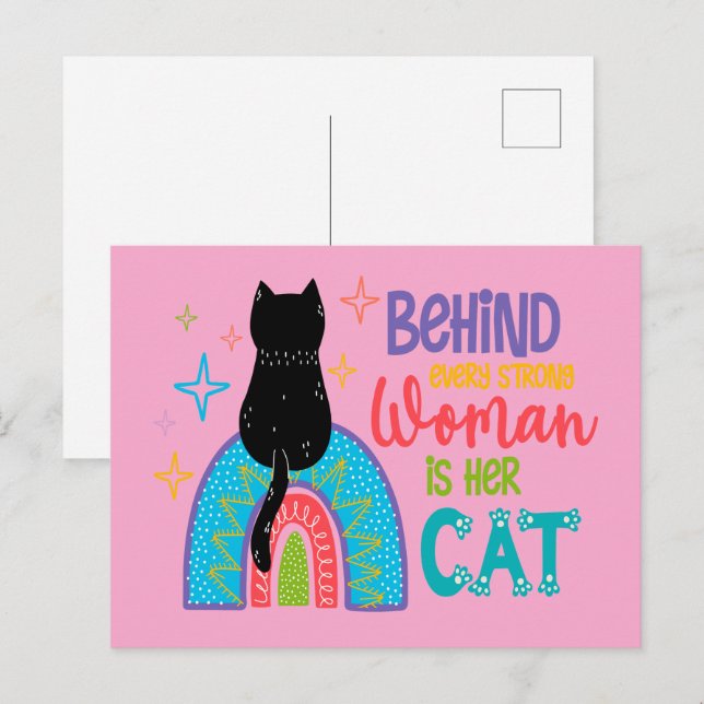 Behind Every Strong Woman Is Her Cat Postcard (Front/Back)