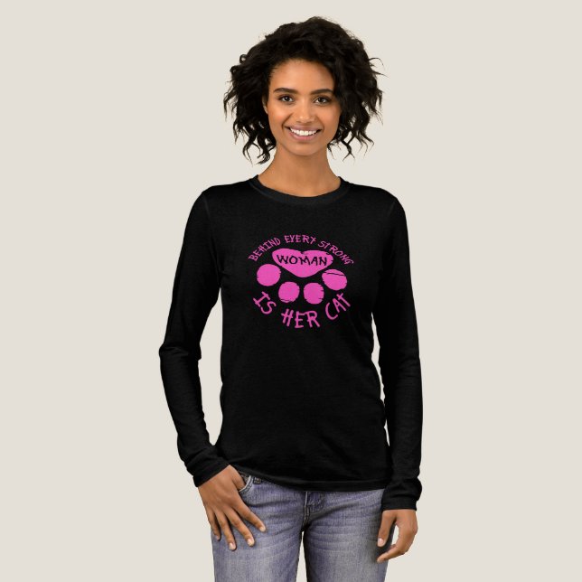 Behind Every Strong Woman Is Her Cat Quote Tri-Blend Shirt (Full Front)