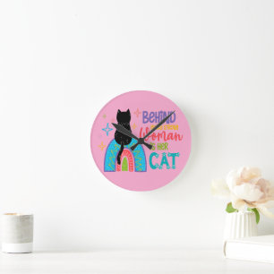 Behind Every Strong Woman Is Her Cat Round Clock