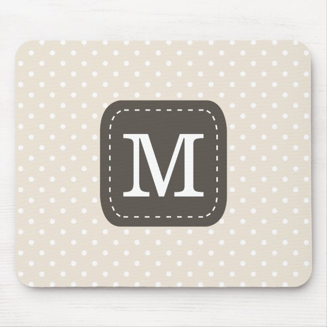 Beig Polka Dots Pattern with Personalised Monogram Mouse Pad (Front)