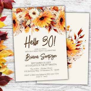 Beige 30th Birthday Fall Floral Invitation
