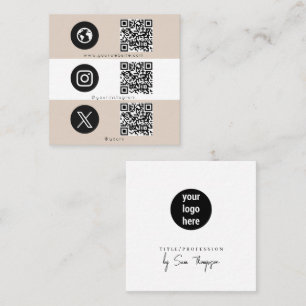 Beige 3 Icon QR Code Business Social Media Logo Calling Card