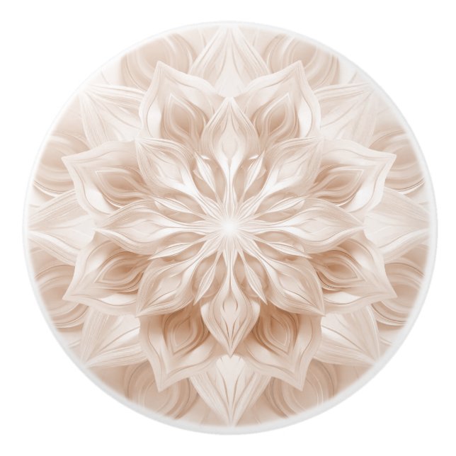 Beige 3D Shiny Mandala Ceramic Knob (Front)