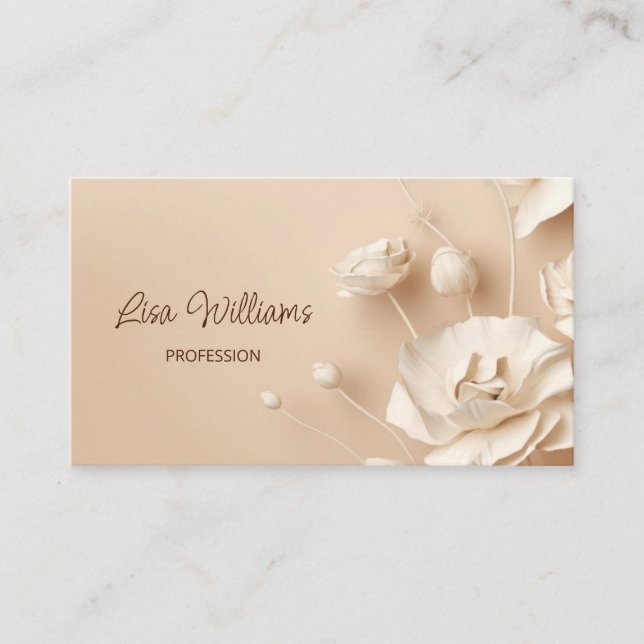 Beige 3D Simple Flowers Business Card (Front)