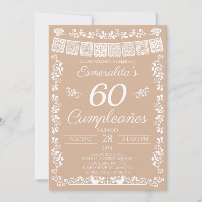 Beige 60 Cumpleaños Birthday Party Invitation (Front)