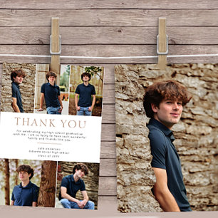 Beige 6 Photo Bold Text Graduation Thank You Card
